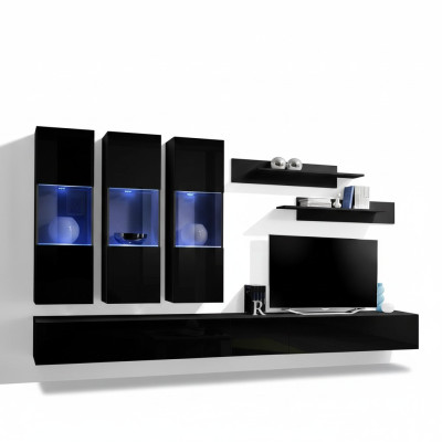 Ensemble de 7 pièces de mobilier mural en bois 2x supports TV étagères murales modernes noires