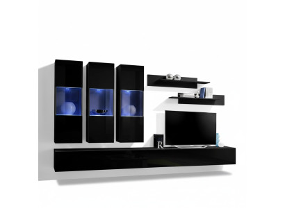 Ensemble de 7 pièces de mobilier mural en bois 2x supports TV étagères murales modernes noires