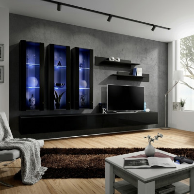 Unité murale de design moderne pour téléviseur, meuble bas en bois pour salon, aménagement de meubles d'étagères murales