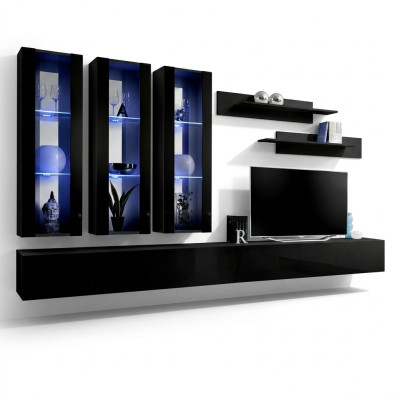 Unité murale de design moderne pour téléviseur, meuble bas en bois pour salon, aménagement de meubles d'étagères murales