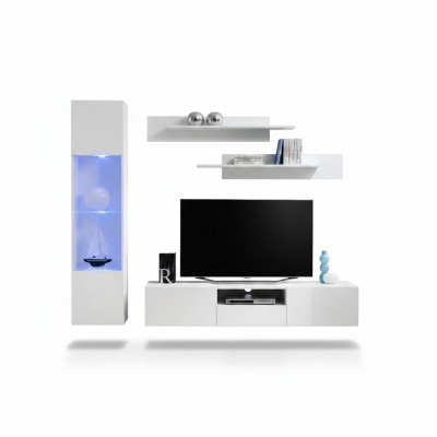Meubles de salon Unité murale blanche Designer Stand TV de luxe Vitrine suspendue Étagères