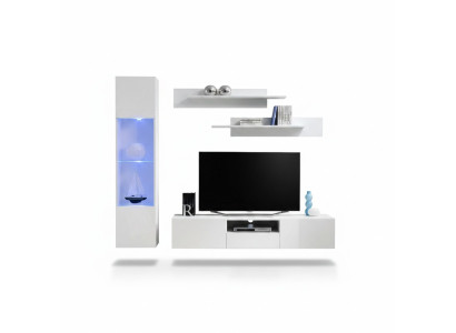 Meubles de salon Unité murale blanche Designer Stand TV de luxe Vitrine suspendue Étagères