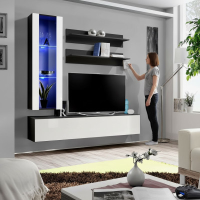 Salle de séjour Unité murale Étagère murale Télé Armoire suspendue Vitrine Étagère Bois Mobilier neuf