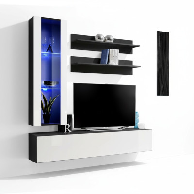 Salle de séjour Unité murale Étagère murale Télé Armoire suspendue Vitrine Étagère Bois Mobilier neuf