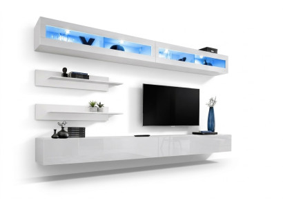Ensemble de salon moderne 6 pièces 2x meuble TV buffet bas armoire murale design en bois neuf.