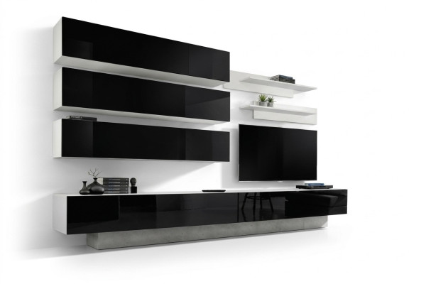 Ensemble de 7 pièces. Ensemble mural design pour le salon comprenant une armoire murale, un buffet, un meuble TV bas.