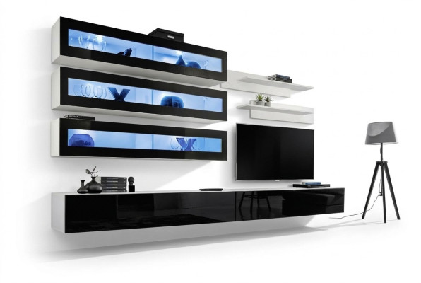 Meuble mural de salon de luxe blanc 3x armoire murale TV commode basse