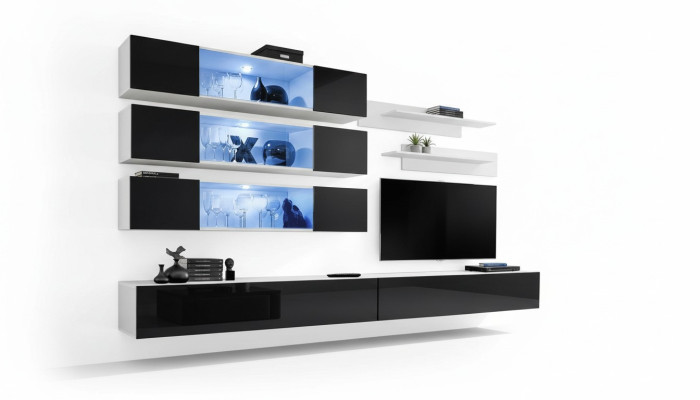 Ensemble de salon moderne de designer de luxe avec nouvelle unité murale, armoire murale et meuble télé bas.
