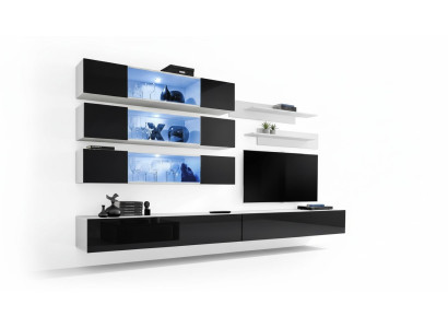 Ensemble de salon moderne de designer de luxe avec nouvelle unité murale, armoire murale et meuble télé bas.