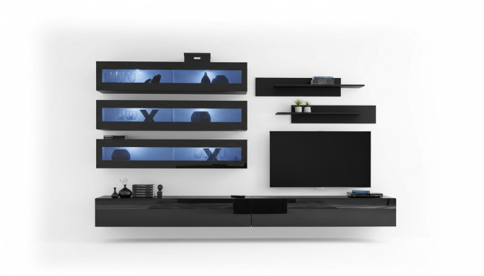 Unité murale Étagère murale Design Meuble TV Meuble bas Meuble mural Salon Bois Mobilier neuf