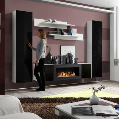 Unité murale pour téléviseur basse avec cheminée Étagères murales de designer pour salon Armoire murale en bois