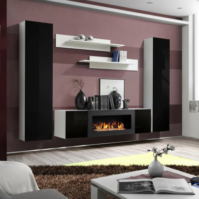 Unité murale pour téléviseur basse avec cheminée Étagères murales de designer pour salon Armoire murale en bois