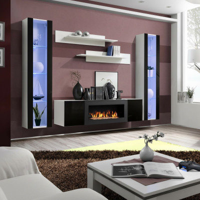 Unité murale de luxe pour téléviseur Buffet en bois Salon de designer Vitrine suspendue Meuble