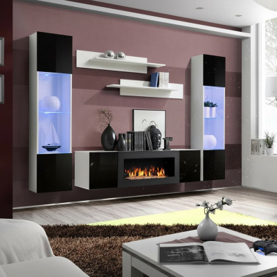 Salle de séjour Unité murale TV Meuble bas Étagère Design de luxe Ensemble 5 pièces Mobilier moderne neuf