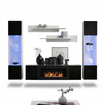 Salle de séjour Unité murale TV Meuble bas Étagère Design de luxe Ensemble 5 pièces Mobilier moderne neuf