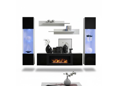 Salle de séjour Unité murale TV Meuble bas Étagère Design de luxe Ensemble 5 pièces Mobilier moderne neuf