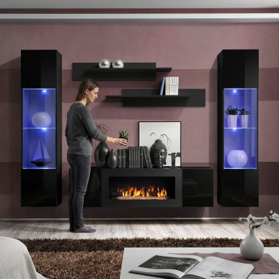 Designer Black Wall unit Wooden furniture Hanging Display case Luxury Sideboard Wall Shelves ----- Unit murale noire de designer Mobilier en bois Vitrine suspendue Buffet de luxe Étagères murales