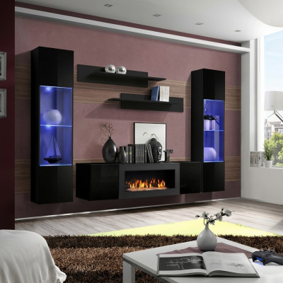 Designer Black Wall unit Wooden furniture Hanging Display case Luxury Sideboard Wall Shelves ----- Unit murale noire de designer Mobilier en bois Vitrine suspendue Buffet de luxe Étagères murales