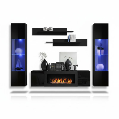 Designer Black Wall unit Wooden furniture Hanging Display case Luxury Sideboard Wall Shelves ----- Unit murale noire de designer Mobilier en bois Vitrine suspendue Buffet de luxe Étagères murales