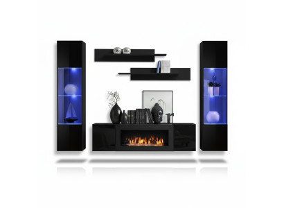 Designer Black Wall unit Wooden furniture Hanging Display case Luxury Sideboard Wall Shelves ----- Unit murale noire de designer Mobilier en bois Vitrine suspendue Buffet de luxe Étagères murales