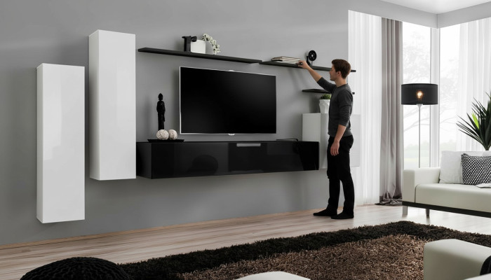 Unité murale Armoire murale Armoire Meuble bas pour télévision Buffet Étagère Salon Mobilier