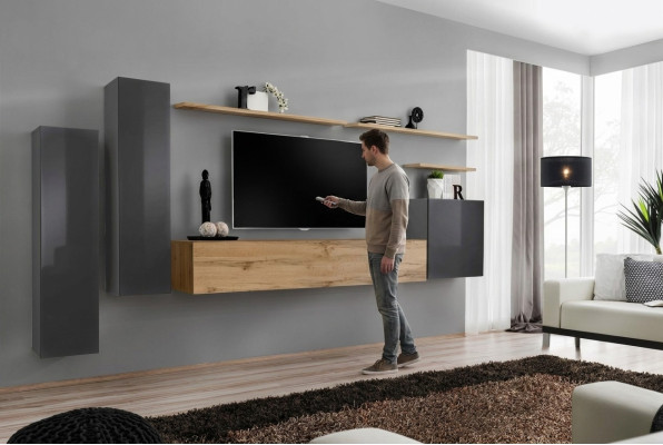 Meuble mural de designer Salon de luxe Stand TV en bois Étagère murale Complètement nouveau