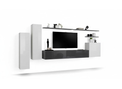 Ensemble de 7 pièces : meuble TV bas de salon, armoire, meuble mural, murs de salon en bois, meubles modernes.