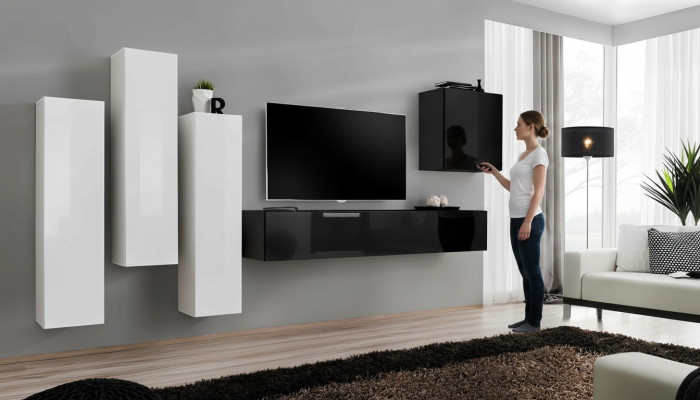 Meuble mural de salon de luxe avec suite TV, buffet bas moderne en bois, mobilier design