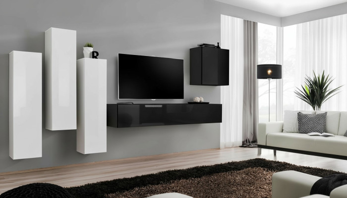Meuble mural de salon de luxe avec suite TV, buffet bas moderne en bois, mobilier design