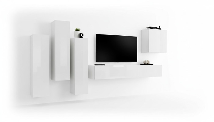 Salon de luxe Ensemble mural blanc Unité murale en bois Meuble TV bas