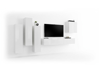 Salon de luxe Ensemble mural blanc Unité murale en bois Meuble TV bas
