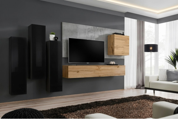 Ensemble complet de salon noir Buffet Meuble TV Armoire Ensemble mural Mobilier de luxe