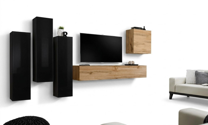 Ensemble complet de salon noir Buffet Meuble TV Armoire Ensemble mural Mobilier de luxe