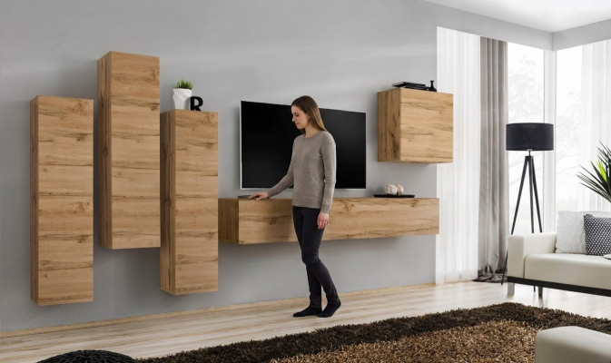 Unité murale Armoire murale brune Meuble TV de salon Bois Meubles de luxe Ameublement