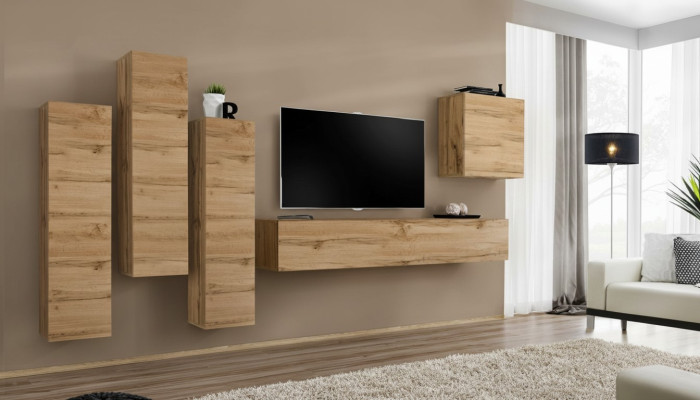 Unité murale Armoire murale brune Meuble TV de salon Bois Meubles de luxe Ameublement