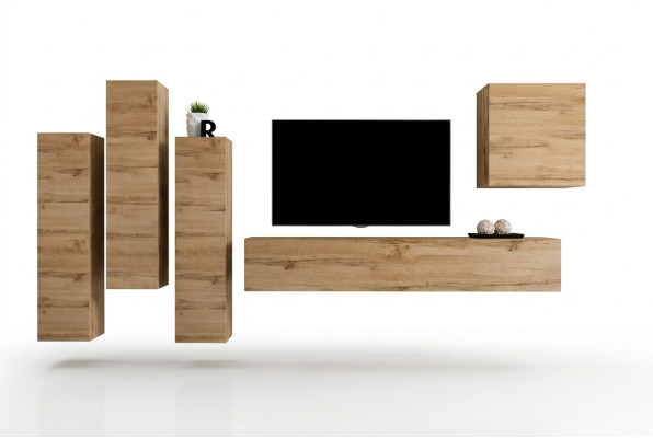 Unité murale Armoire murale brune Meuble TV de salon Bois Meubles de luxe Ameublement