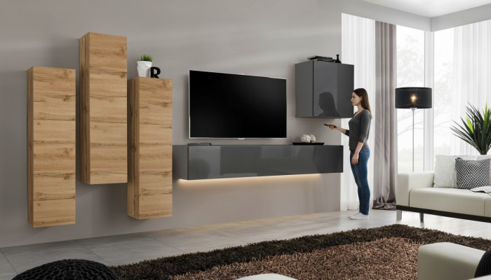 Ensemble murale de luxe 5 pièces. Meuble de salon armoire TV Armoire murale Mobilier gris