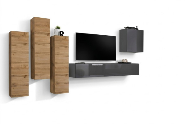 Ensemble murale de luxe 5 pièces. Meuble de salon armoire TV Armoire murale Mobilier gris