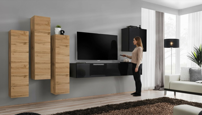 Unité murale armoire murale meuble TV Mobilier Salon Mobilier Support TV Moderne Noir