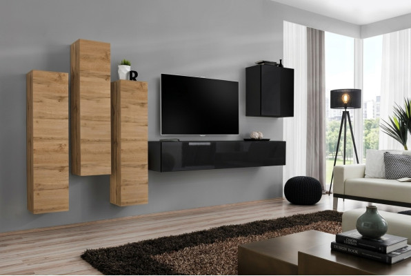 Unité murale armoire murale meuble TV Mobilier Salon Mobilier Support TV Moderne Noir