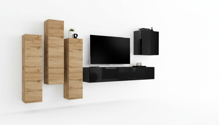 Unité murale armoire murale meuble TV Mobilier Salon Mobilier Support TV Moderne Noir