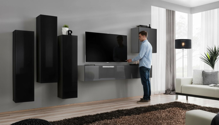 Support de télévision gris Buffet de luxe Ensemble mural Salon Meubles Modernes Complet