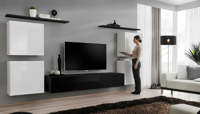Armoire murale blanche complète Unité murale de luxe pour le salon Buffet TV Moderne