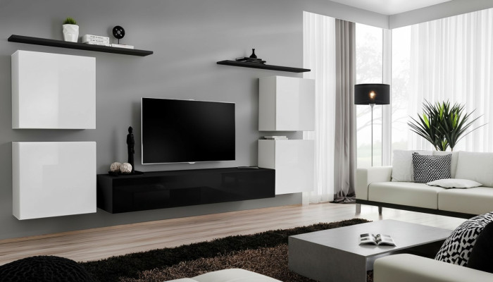 Armoire murale blanche complète Unité murale de luxe pour le salon Buffet TV Moderne