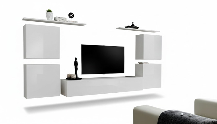 Ensemble complet de 7 pièces Unité murale blanche Salon Luxueux Mobilier moderne Meuble TV