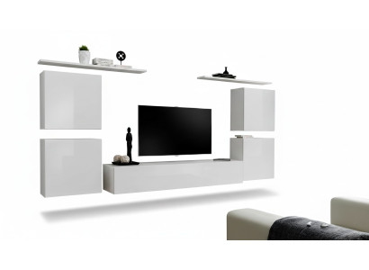 Ensemble complet de 7 pièces Unité murale blanche Salon Luxueux Mobilier moderne Meuble TV