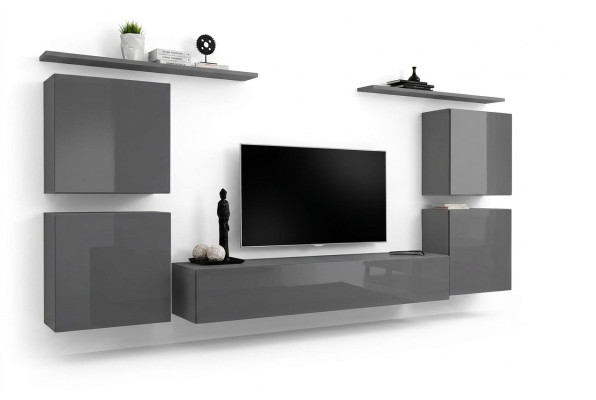 Mur de mur gris Unité murale Salon Mobilier de luxe pour téléviseur Étagère murale Armoire Étagère Nouveau