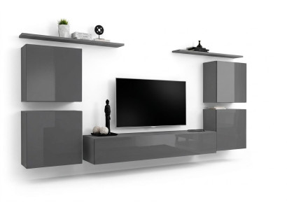 Mur de mur gris Unité murale Salon Mobilier de luxe pour téléviseur Étagère murale Armoire Étagère Nouveau
