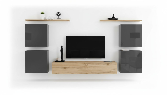 Unité murale de luxe complète Étagère murale design 7 pièces Salon Marron Meuble TV bas