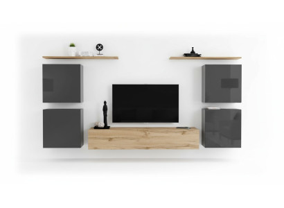 Unité murale de luxe complète Étagère murale design 7 pièces Salon Marron Meuble TV bas
